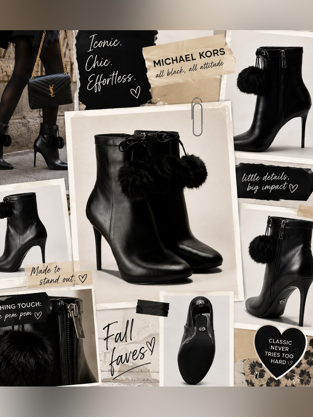Michael Kors Black Leather Pom-Pom Stiletto Ankle Boots